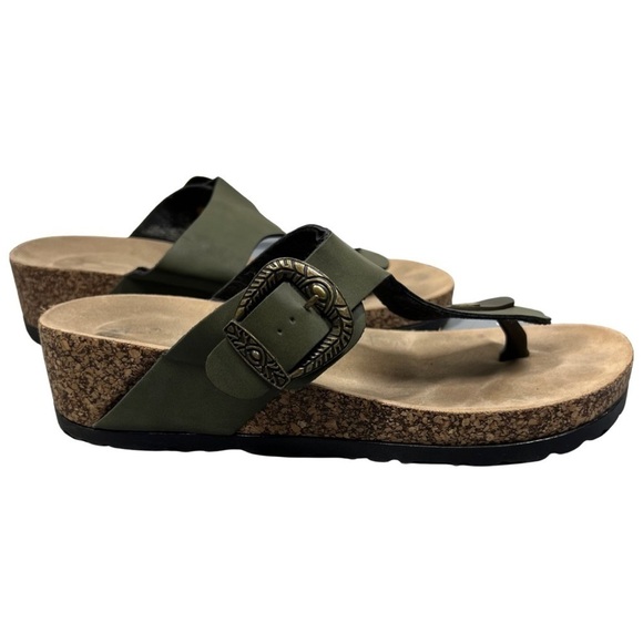 CL by Laundry Thong Side Buckle Cork Wedge Sandals Size 8.5 40 - Picture 1 of 6